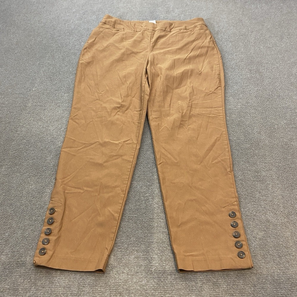 Chicos Pants Women's 2R / 12 Tan Brown Ponte Detail Ankle Pull On Stretch